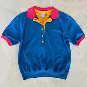Vintage Color Block Primary Colors Polo / Blue Red Yellow / S M Petite